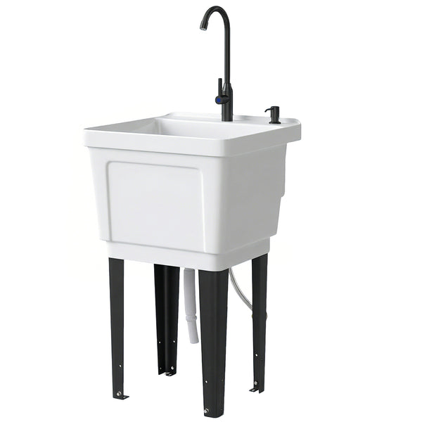 Outsunny Portable 23-Gallon Utility Sink Laundry Tub for Washing Room, Freestanding Laundry Sink with Soap Dispenser