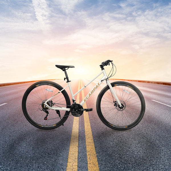 21-Speed 700C Road Hybrid Bike with Dual-Disc Brakes for Adults, 85% Pre-Assembled, 68" L x 27.5" W x 37.5" H
