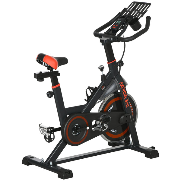 Soozier Exercise Bike, Flywheel Indoor Stationary Bike, Adjustable Height and Resistance, with LCD Monitor, Comfortable Seat Cushion, 264 lbs Capacity, Black and