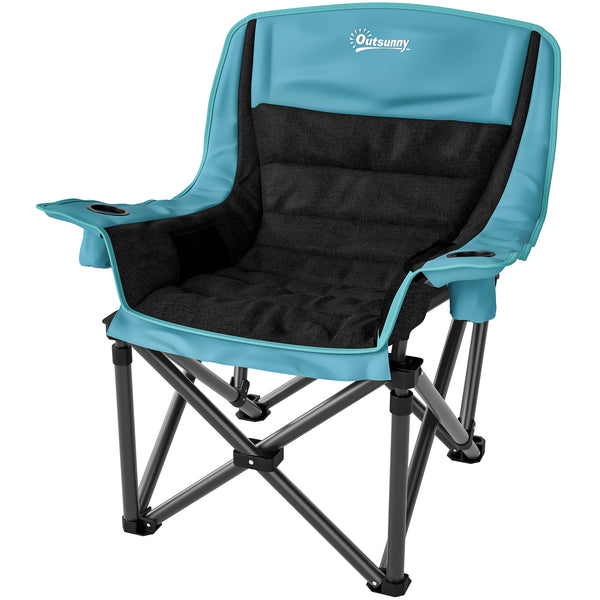 Outsunny Camping Chair for Adults, Portable Folding Camping Chair with Side Pockets, Cup Holders, Carry Bag
