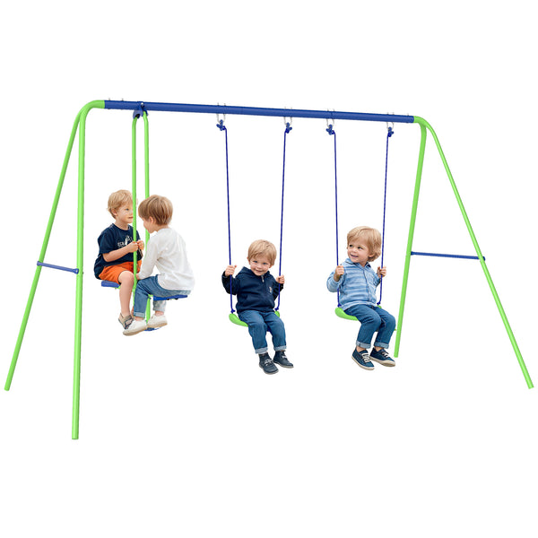 Outsunny Metal Swing Set with Glider, Two Swing Seats and Adjustable Height, Outdoor Heavy Duty A-Frame Suitable for Playground, Backyard