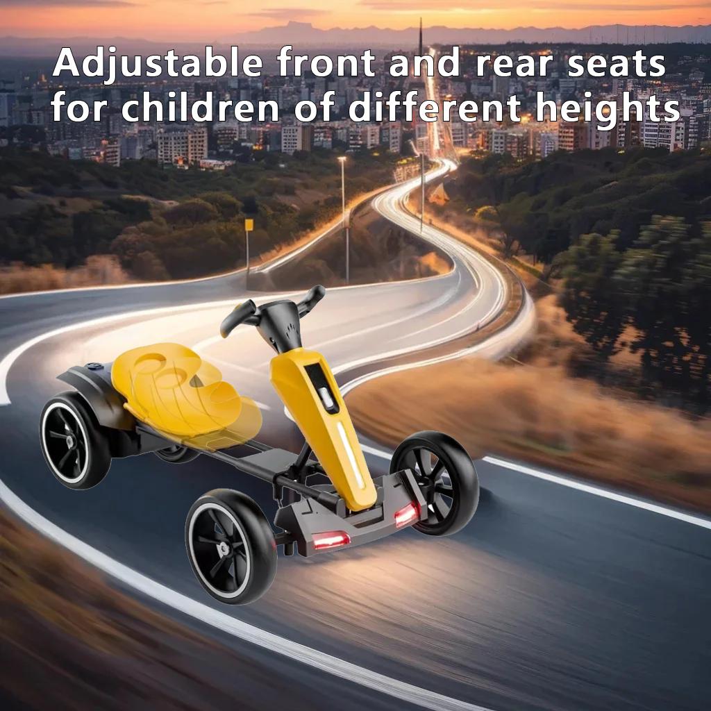12V Electric Pedal Go-Kart for Kids with Adjustable High-Back Seat, Ride-On Truck with Music/Flashing Lights, 38\'\' L x 22.5\'\' W x 19.5\'\' H, Yellow