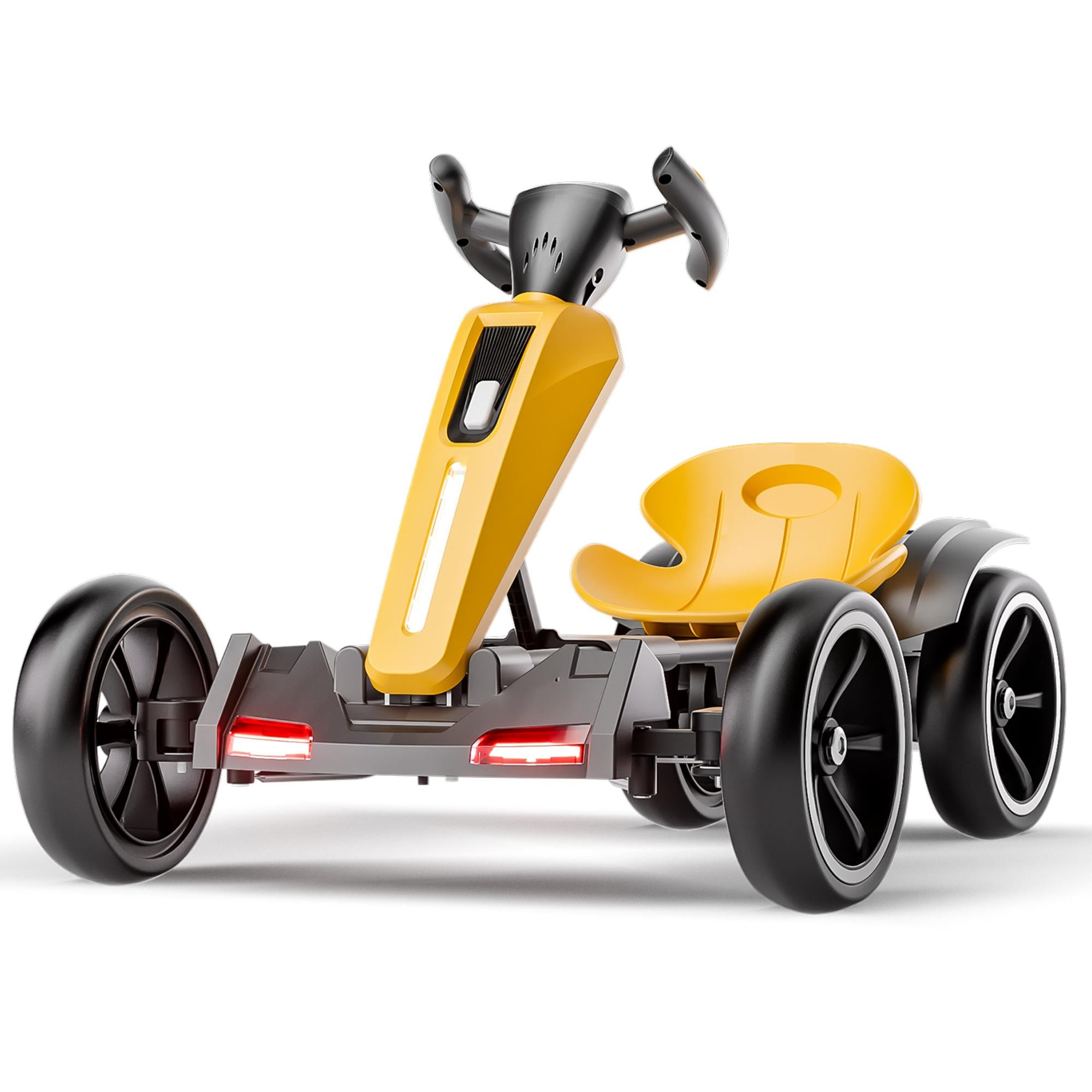 12V Electric Pedal Go-Kart for Kids with Adjustable High-Back Seat, Ride-On Truck with Music/Flashing Lights, 38\'\' L x 22.5\'\' W x 19.5\'\' H, Yellow