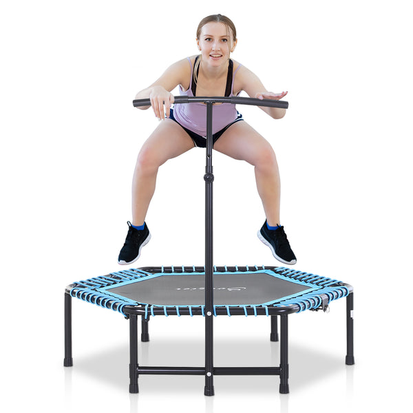 Soozier 4.5ft Exercise Trampoline, Portable & Foldable Fitness Trampoline Rebounder with 3-Level Adjustable T-Bar, Great for Adults Kids Working Out