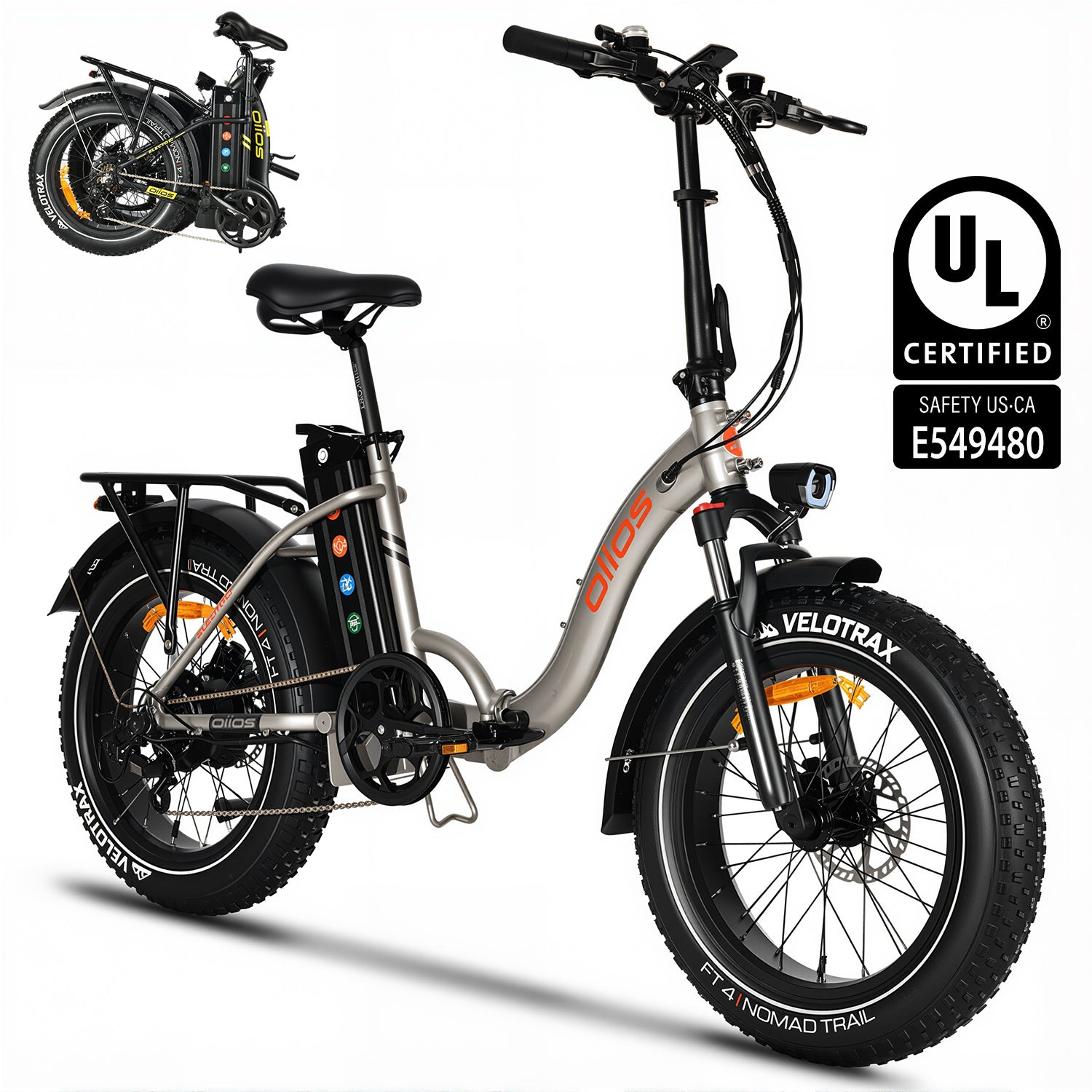 Oiios Electo Fat Tire Folding Electric Bike for Adults 750W UL Certified - Step Thru - Hydraulic Brakes - Black - SKU: ET_MB_48156