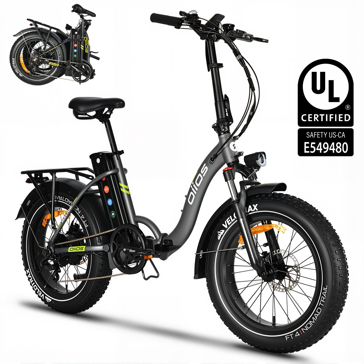 Oiios Electo Fat Tire Folding Electric Bike for Adults 750W UL Certified - Step Thru - Hydraulic Brakes - Black - SKU: ET_MB_48156