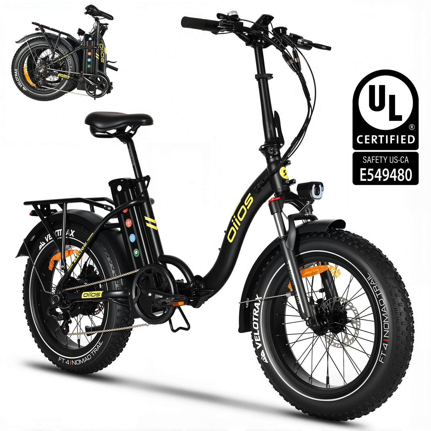 Oiios Electo Fat Tire Folding Electric Bike for Adults 750W UL Certified - Step Thru - Hydraulic Brakes - Black - SKU: ET_MB_48156