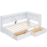 Vinsetto Twin Size Daybed with 2 Storage Drawers, Storage Cabinets, USB Ports, Solid Wood and MDF, 86\\" L x 51\\" W x 37.5\\" H, White