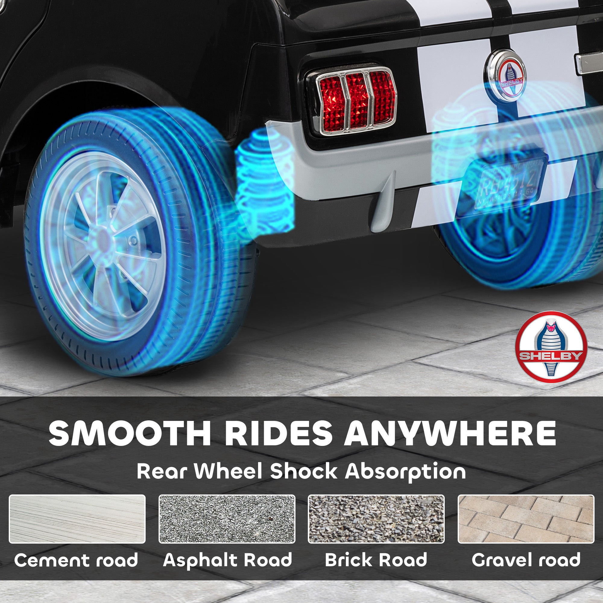 Qaba Licensed Ford Shelby GT 350 Kids Ride On Car with Remote Control, Adjustable Speed, MP3, Smooth Start, LED Lights, Black