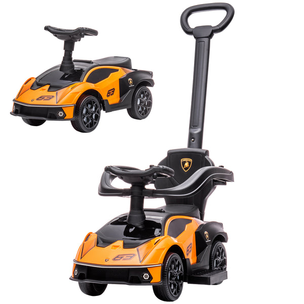 Aosom 2-in-1 Ride On Push Car for Toddlers 1-3, Licensed Lamborghini Stroller Sliding Car, Push-Along with Under Seat Storage Horn Engine Sound and Steering Wheel, Manual