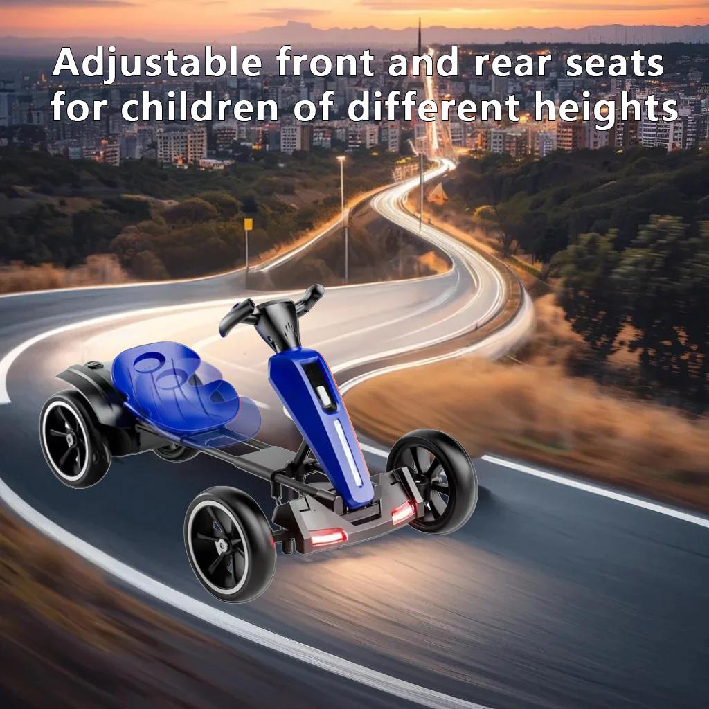 12V Electric Pedal Go-Kart for Kids with Adjustable High-Back Seat, Ride-On Truck with Music/Flashing Lights, 38\'\' L x 22.5\'\' W x 19.5\'\' H, Blue