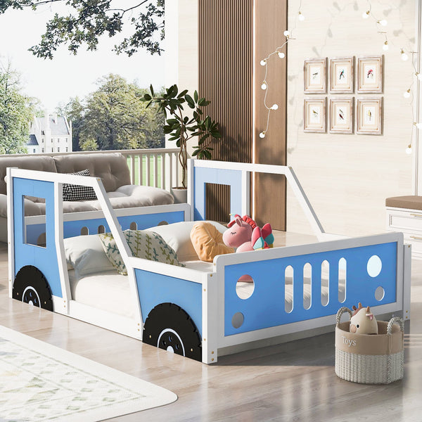 Full Size Classic Car-Shaped Platform Bed with Wheels, Pine Wood Frame, Easy Assembly, 77.5" L x 57" W x 32" H