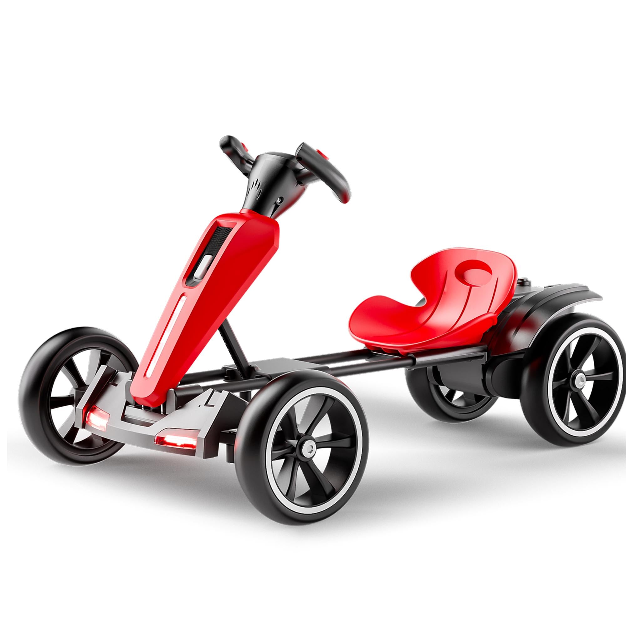 12V Electric Pedal Go-Kart for Kids with Adjustable High-Back Seat, Ride-On Truck with Music/Flashing Lights, 38\'\' L x 22.5\'\' W x 19.5\'\' H, Red