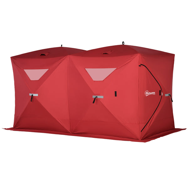 Outsunny 5-8 People Ice Fishing Shelter, Pop-Up Portable Ice Fishing Tent with Carry Bag, Two Doors, Windows and Vents, Ice Shanty for Winter Fishing