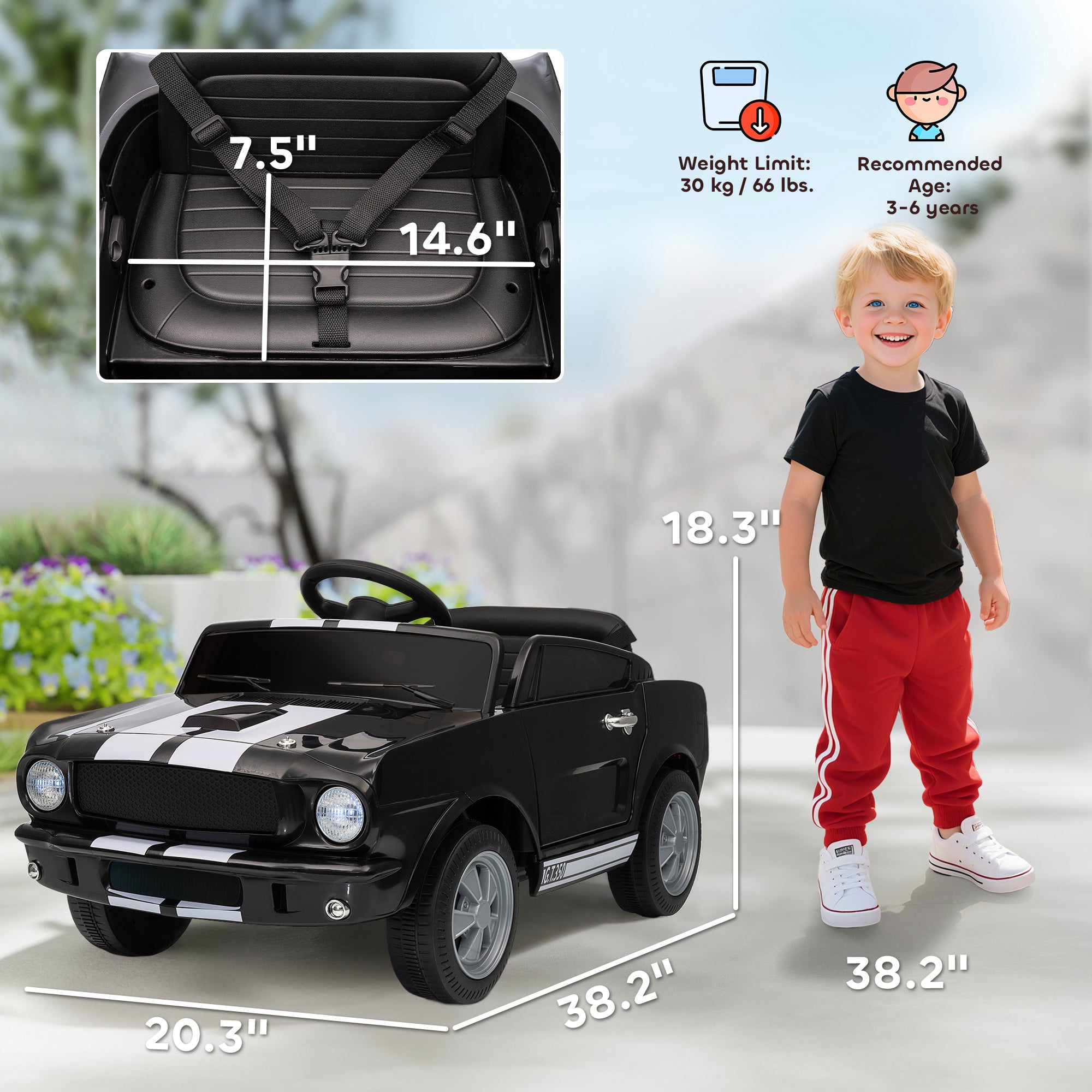 Qaba Licensed Ford Shelby GT 350 Kids Ride On Car with Remote Control, Adjustable Speed, MP3, Smooth Start, LED Lights, Black