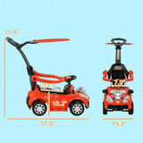 Qaba 3 in 1 Push Car Sliding Car with Removable Handle, Music, Horn, Canopy, Safety Guardrail, Red