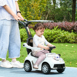 Qaba 3 in 1 Push Car Sliding Car with Removable Handle, Music, Horn, Canopy, Safety Guardrail, White