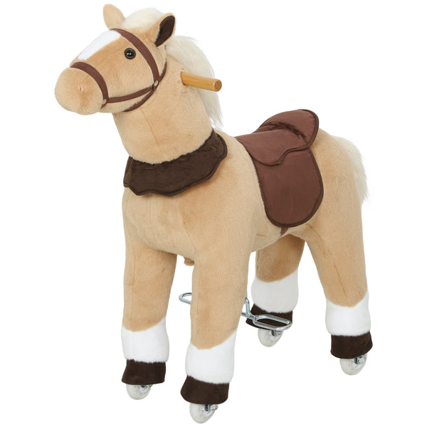 Qaba Ride on Horse, Plush Riding Pony for Ages 3-5, Walking Horse Animal with Wheels for Active Play