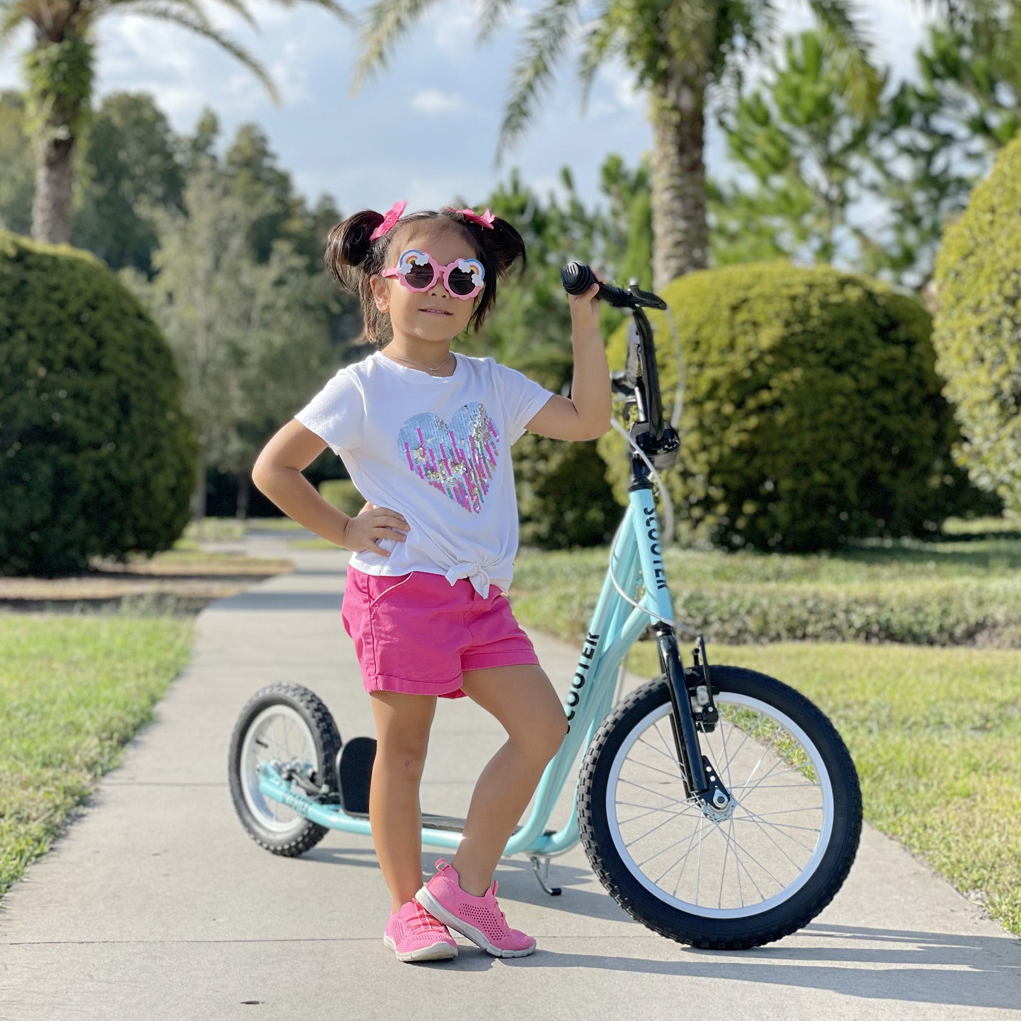 Aosom Teens Youth Scooter Ride On Toy with Adjustable Handlebar, Dual Brakes, and Inflatable Wheels For Kids 5+, Blue