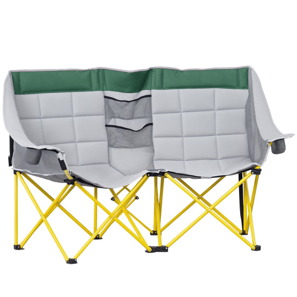 Outsunny Loveseat Style Camping Chair, Oversized Folding Lawn Chair with Carry Bag & Cup Holders, for Outdoor