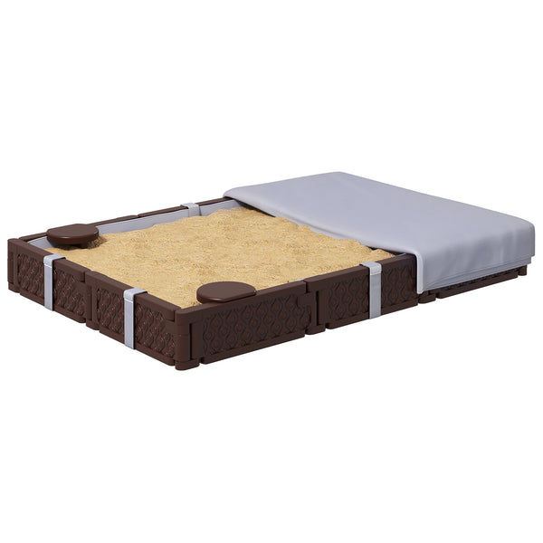 Qaba Kids Sandbox with Cover, 4 Corner Seats, Bottom Liner for Backyard, Garden, Outdoor, 73" x 47" x 9"