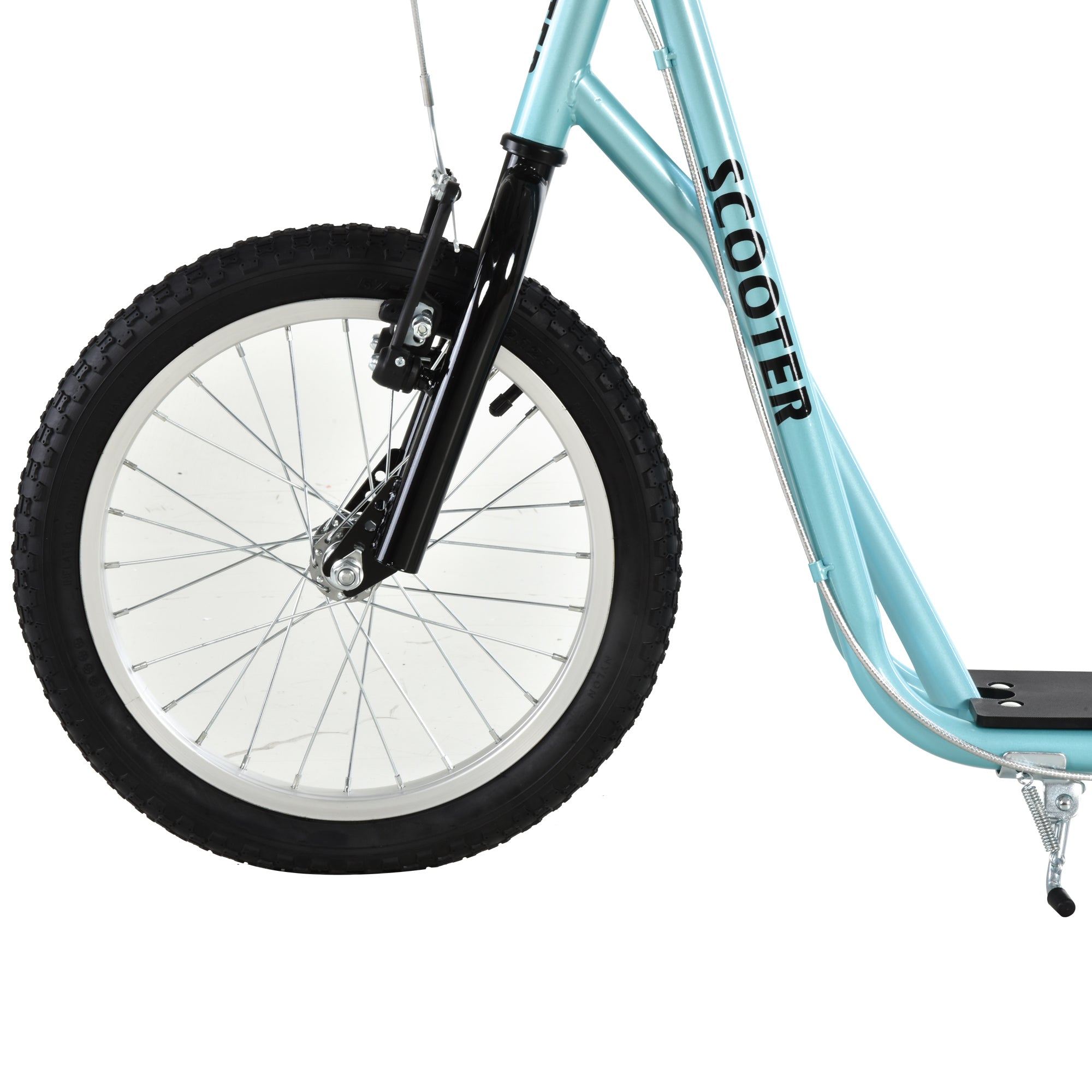 Aosom Teens Youth Scooter Ride On Toy with Adjustable Handlebar, Dual Brakes, and Inflatable Wheels For Kids 5+, Blue