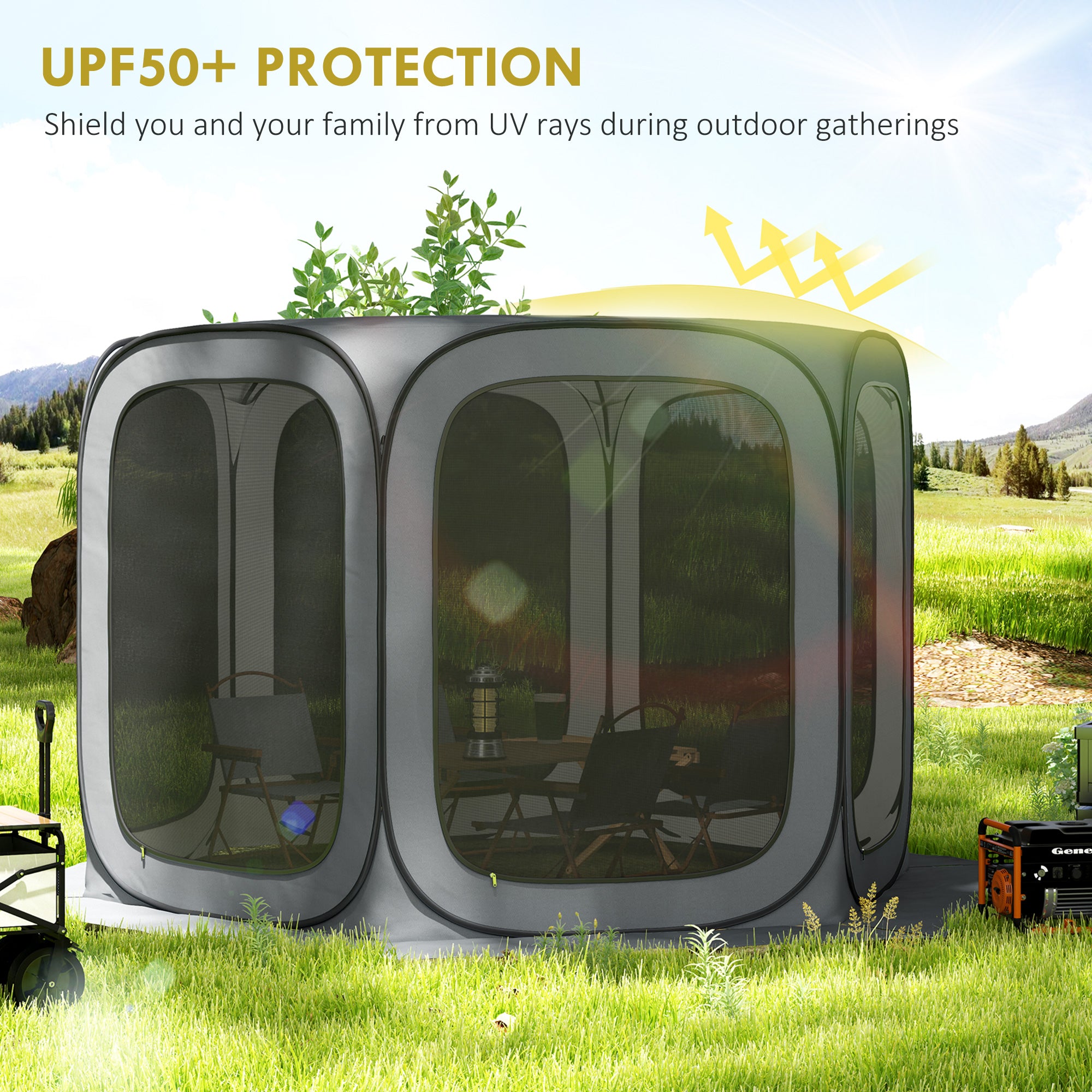 Outsunny 11 x 11ft Pop Up Screen Tent, UPF50+ Portable Camping Gazebo Screen House with Carry Bag, Dark Gray