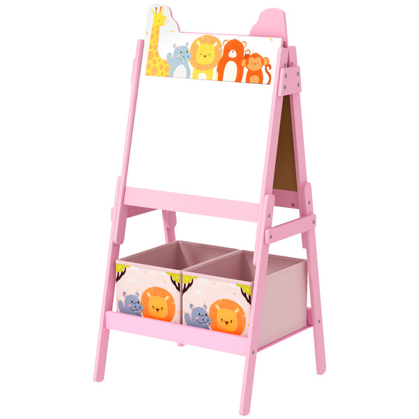 Qaba Doubel-Sided Easel for Kids w/ Whiteboard, Chalkboard, Storage Boxes