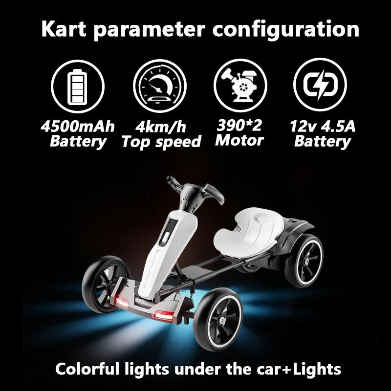 12V Electric Pedal Go-Kart for Kids with Adjustable High-Back Seat, Ride-On Truck with Music/Flashing Lights, 38\'\' L x 22.5\'\' W x 19.5\'\' H, White