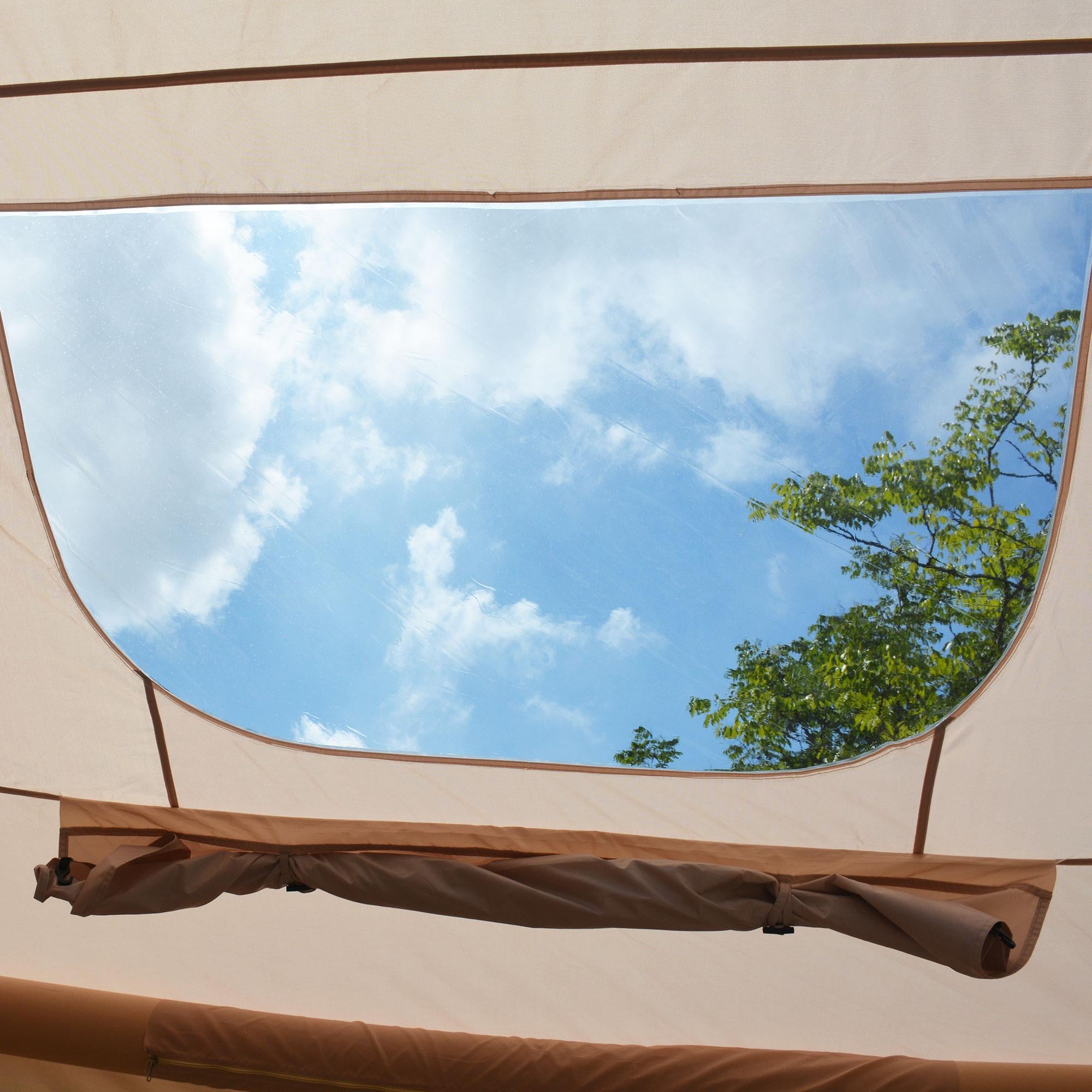 Inflatable 4-Season Camping Tent with Extended Awning, Waterproof Family Tent with Clear Skylight, 118″ L x 82.5″ W x 78.5″ H