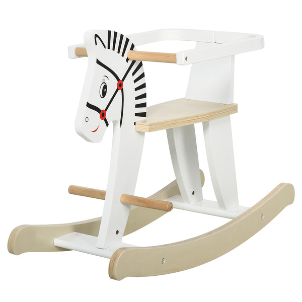 Qaba Wooden Rocking Horse Toddler Baby Ride-on Toys for Kids 1-3 Years with Classic Design & Wood Safety Bar