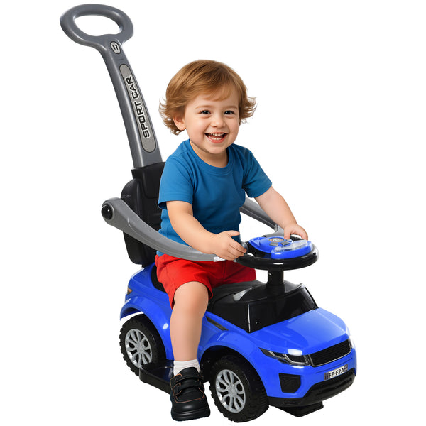 Aosom 3 In 1 Push Cars for Toddlers Kid Ride on Push Car Stroller Sliding Car with Horn Music Light Function Secure Bar Ride on Toy for Boy Girl 18-36 Months