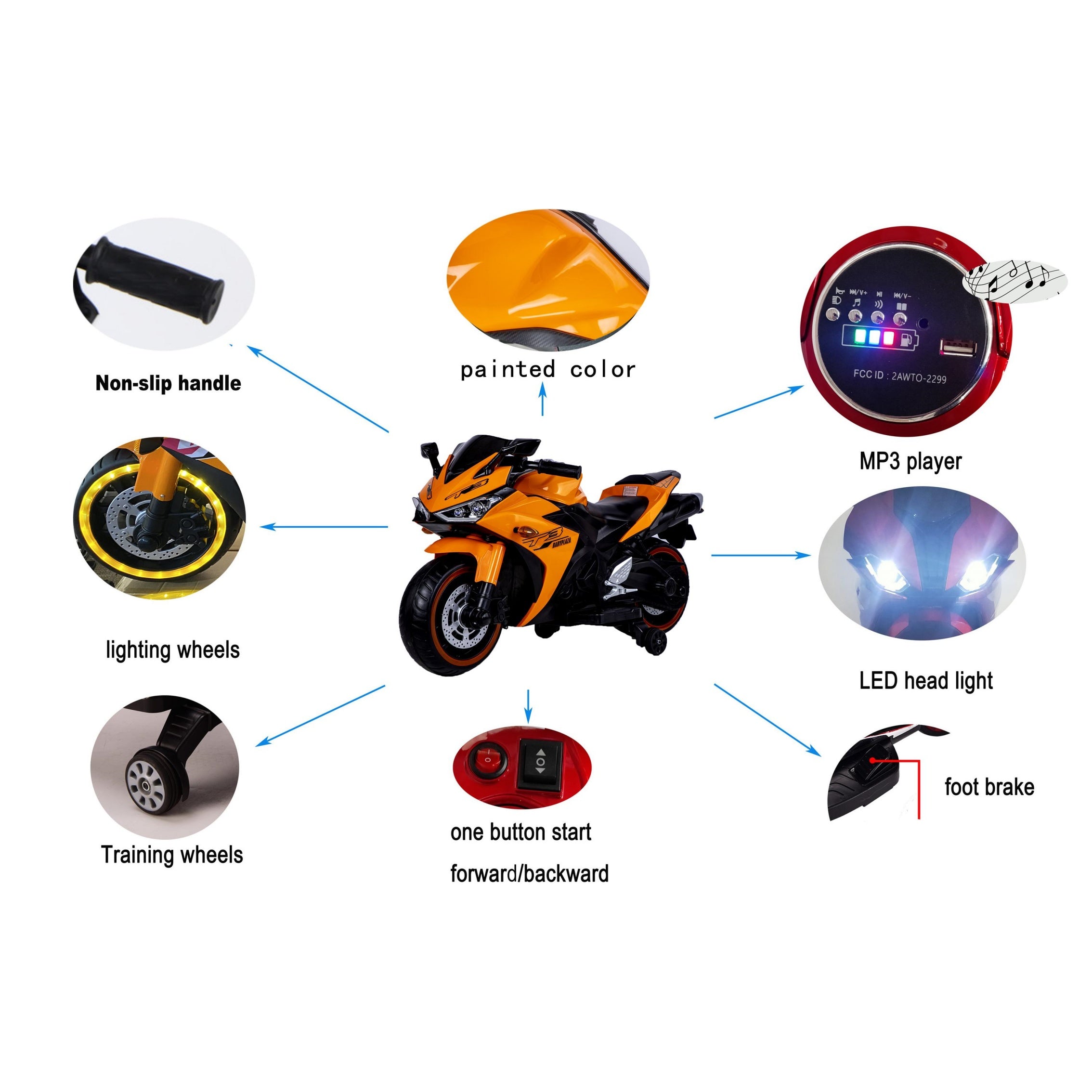 12V Kids Electric Ride-On Motorcycle with Training Wheels and Headlight, Motorbike with MP3 and Light-Up Wheels, 46" L x 20" W x 26" H