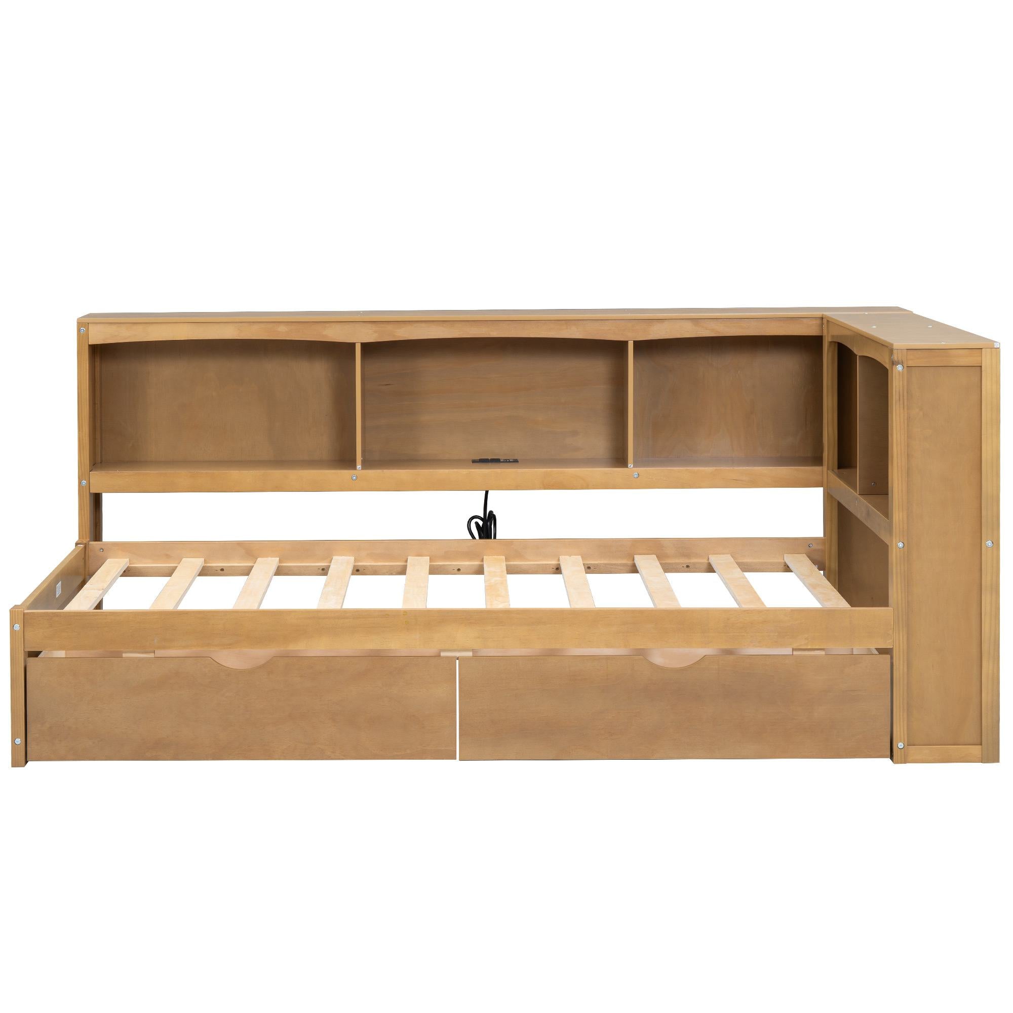 Vinsetto Twin Size Daybed with 2 Storage Drawers, Storage Cabinets, USB Ports, Solid Wood and MDF, 86\\" L x 51\\" W x 37.5\\" H, Wood