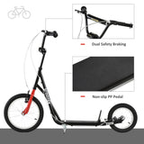 Aosom Teens Youth Scooter Ride On Toy with Adjustable Handlebar, Dual Brakes, and Inflatable Wheels For Kids 5+ - Black