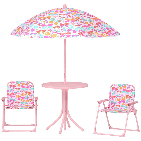 Qaba Kids Picnic Table and Chair Set, Outdoor Table with Foldable Chairs, Removable Umbrella