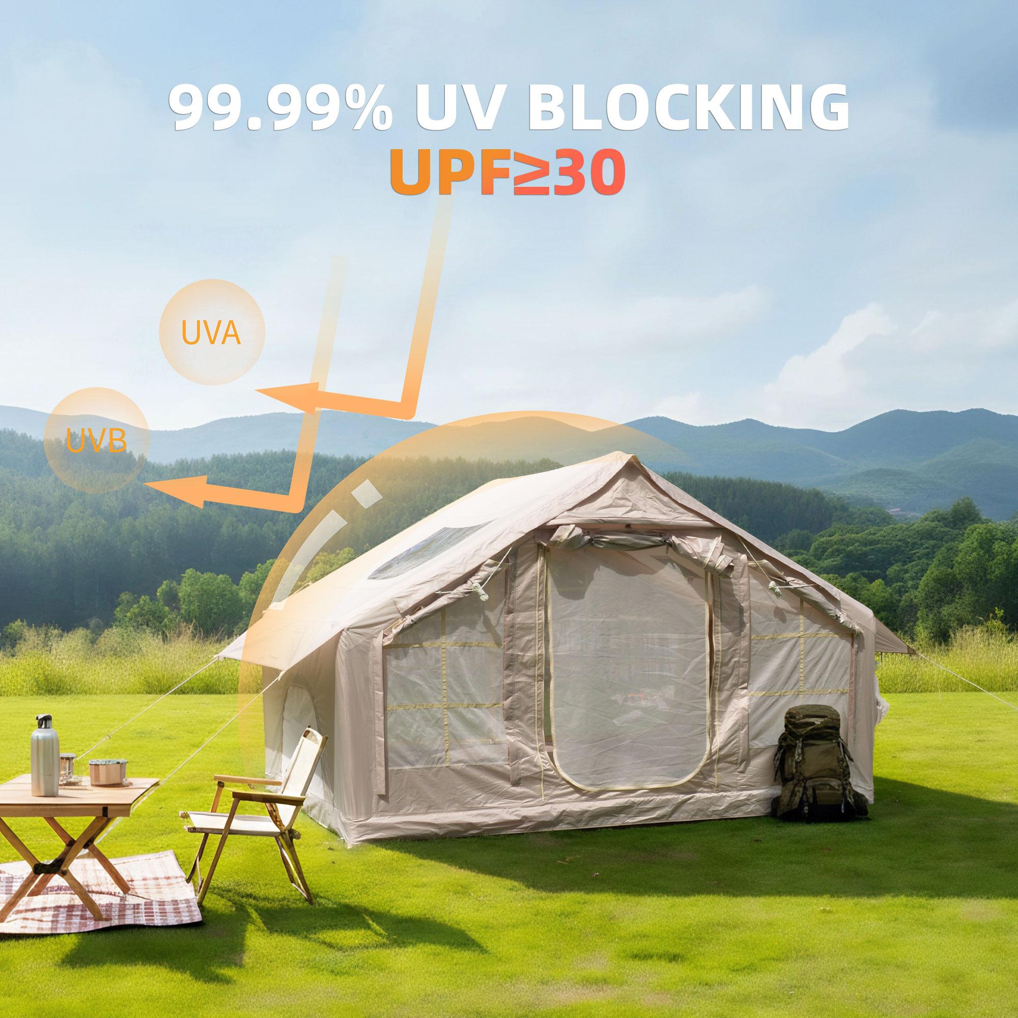 Inflatable 4-Season Camping Tent with Extended Awning, Waterproof Family Tent with Clear Skylight, 118″ L x 82.5″ W x 78.5″ H