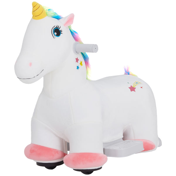 Qaba Kids Ride on Unicorn, 6V Battery Powered Electric Ride on Animal Toy w/ Music Forward, Foot Pedal for Aged 18-36 Months