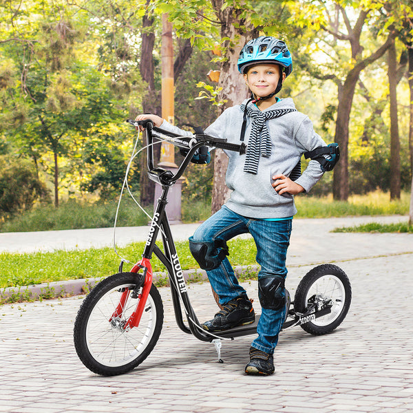 Aosom Teens Youth Scooter Ride On Toy with Adjustable Handlebar, Dual Brakes, and Inflatable Wheels For Kids 5+ - Black