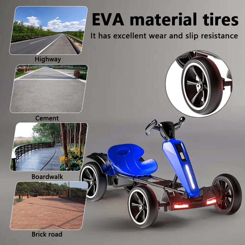 12V Electric Pedal Go-Kart for Kids with Adjustable High-Back Seat, Ride-On Truck with Music/Flashing Lights, 38\'\' L x 22.5\'\' W x 19.5\'\' H, Blue
