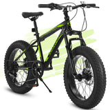 20\\" Kids\' Fat Tire Mountain Bike with 7-Speed Drivetrain, and Shock-Absorbing Front Fork, for Ages 8-12, 63\\" L x 24.5\\" W x 35\\" H, Blackish Green