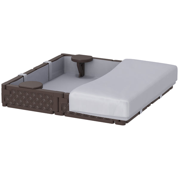 Qaba Kids Sandbox with Cover, 4 Corner Seats, Bottom Liner for Backyard, Garden, Outdoor, 47" x 47" x 9"