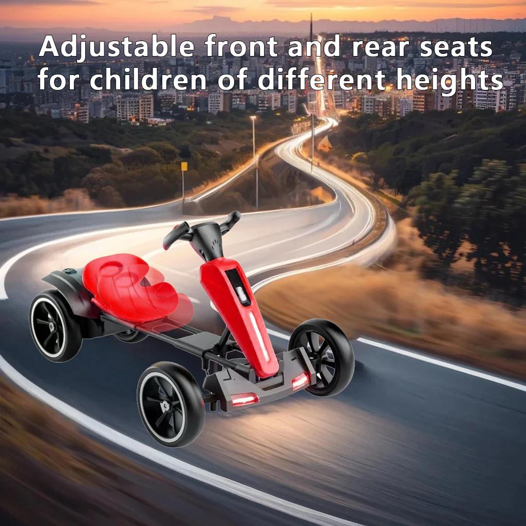 12V Electric Pedal Go-Kart for Kids with Adjustable High-Back Seat, Ride-On Truck with Music/Flashing Lights, 38\'\' L x 22.5\'\' W x 19.5\'\' H, Red