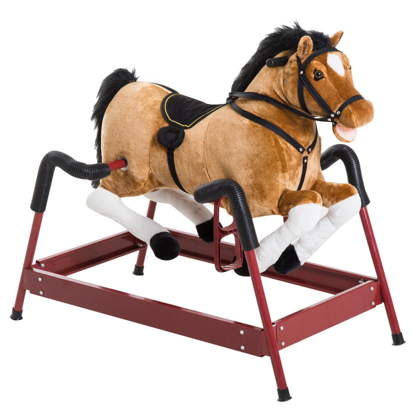 Qaba Durable Kids Plush Spring Rocking Horse, Ride On Rocking Horse with Realistic Sounds