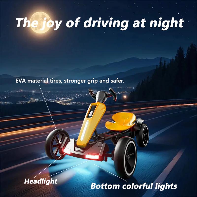 12V Electric Pedal Go-Kart for Kids with Adjustable High-Back Seat, Ride-On Truck with Music/Flashing Lights, 38\'\' L x 22.5\'\' W x 19.5\'\' H, Yellow