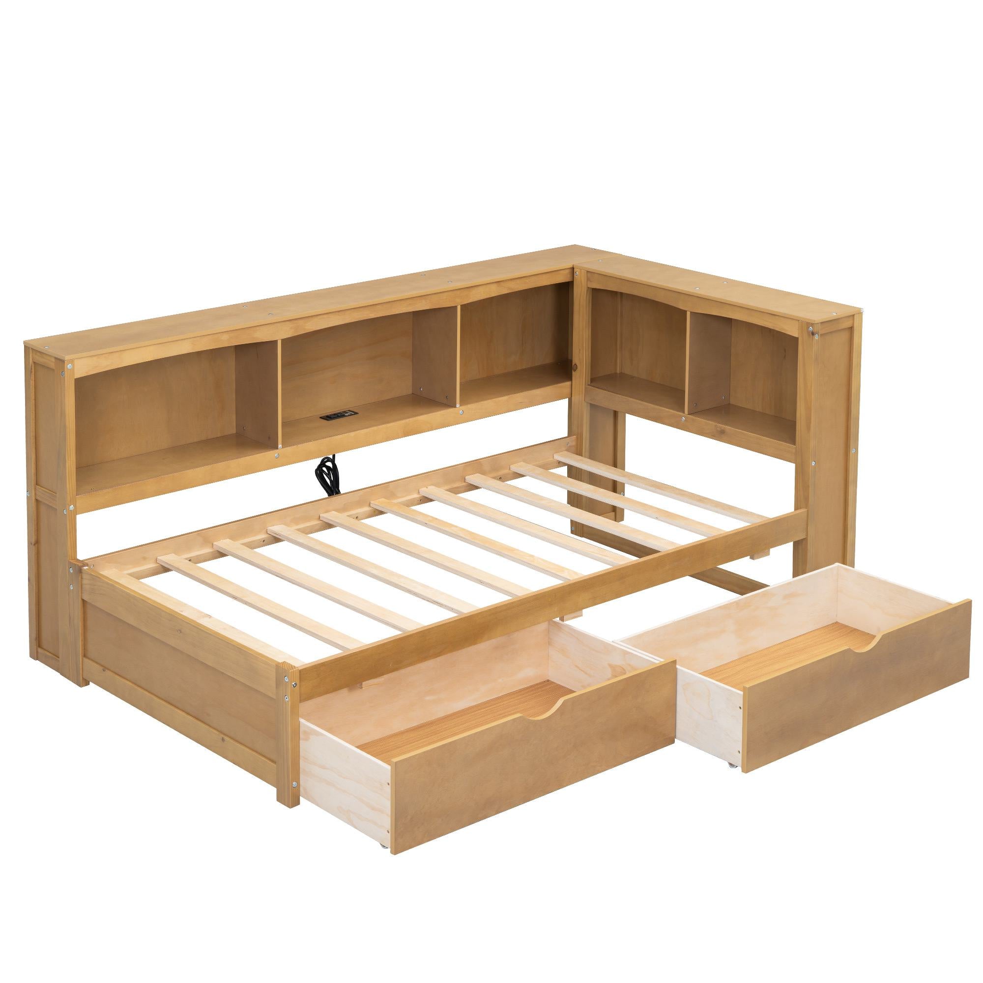Vinsetto Twin Size Daybed with 2 Storage Drawers, Storage Cabinets, USB Ports, Solid Wood and MDF, 86\\" L x 51\\" W x 37.5\\" H, Wood