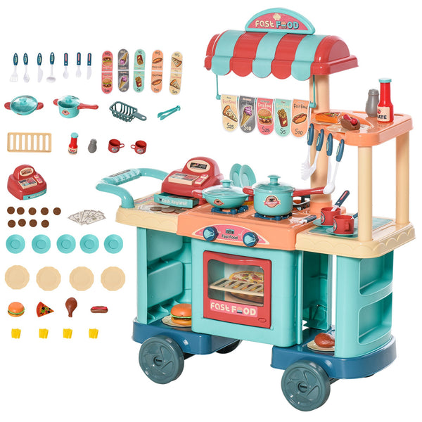 Qaba Kids Kitchen Food Stand with Play Food, Cashier Register, Accessories Ages 3-6