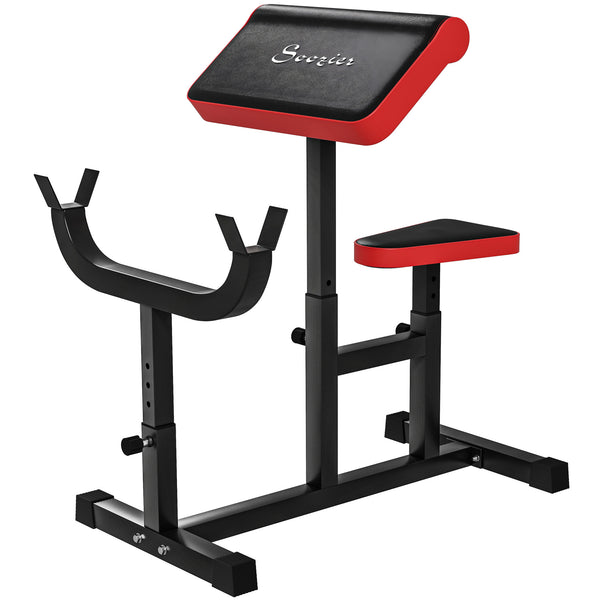 Soozier 265 LBS Preacher Curl Bench for Strength Training, Adjustable Seated Arm Isolated Barbell Dumbbell Bicep Station