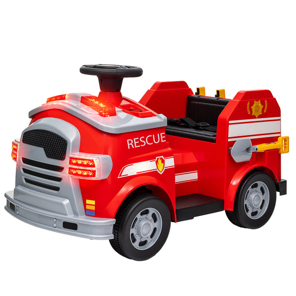 Qaba 12V Ride on Fire Truck with Siren, Flashing Lights Fire Extinguisher, Soft Start, Horn Music