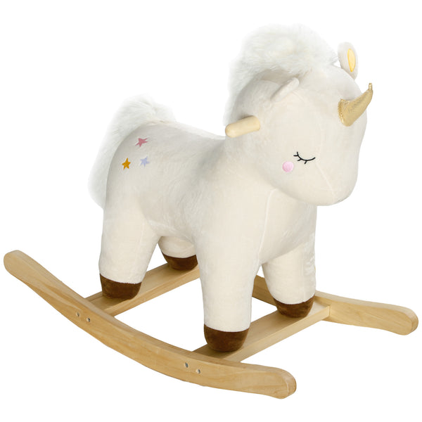 Qaba Kids Rocking Horse, Ride on Unicorn with Realistic Sounds & Wooden Base for Years 2-4